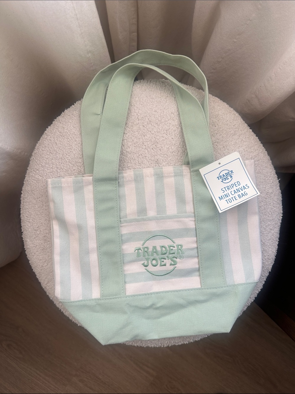 Trader Joe's Mint Green Striped Canvas Tote